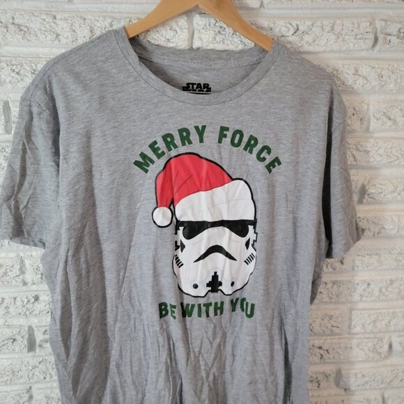 Christmas Star Wars Unisex Top Extra Large Tee Merry Force Be With You NOV223E - Picture 2 of 7